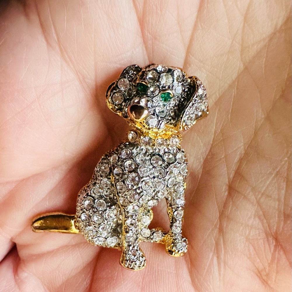 Vintage Crystal Dog Pin Brooch Gold Tone - Picture 4 of 10